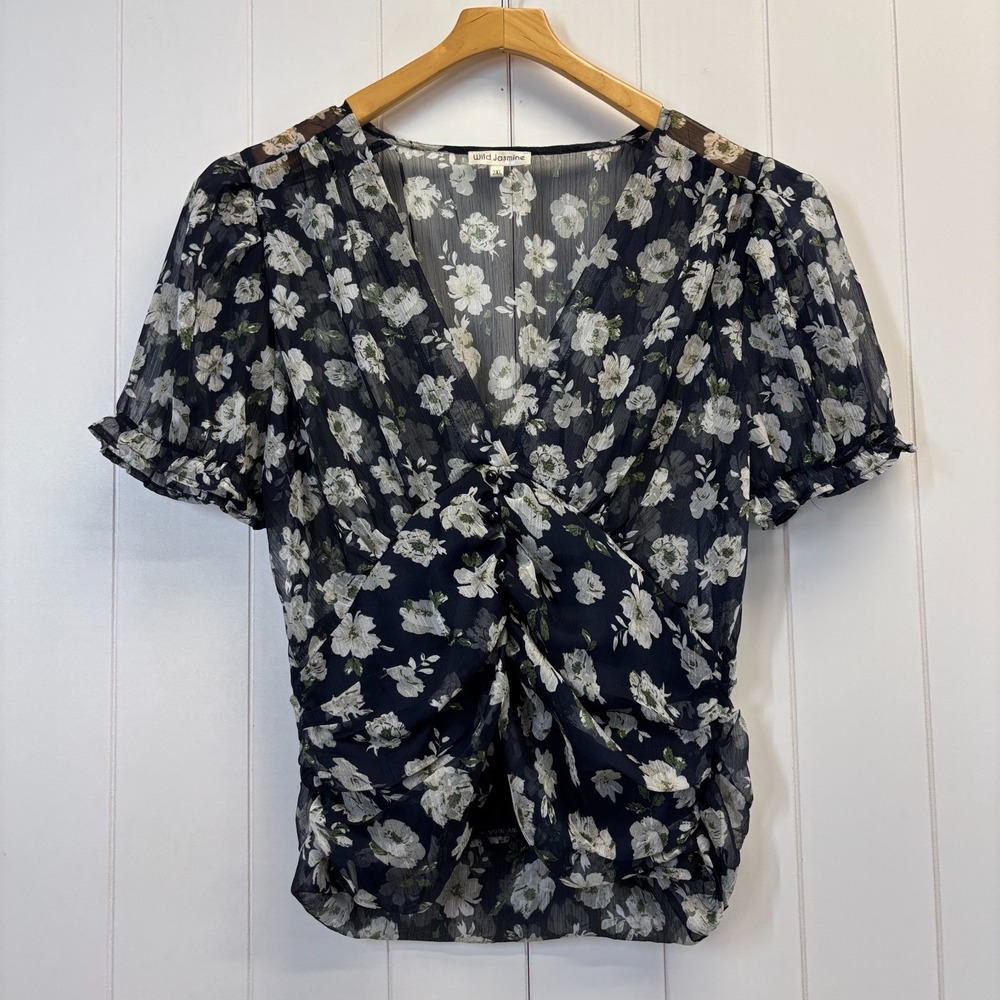 Wild Jasmine Women Boho Cottage Fairy Floral Sheer Top Size 2X Feminine Dainty